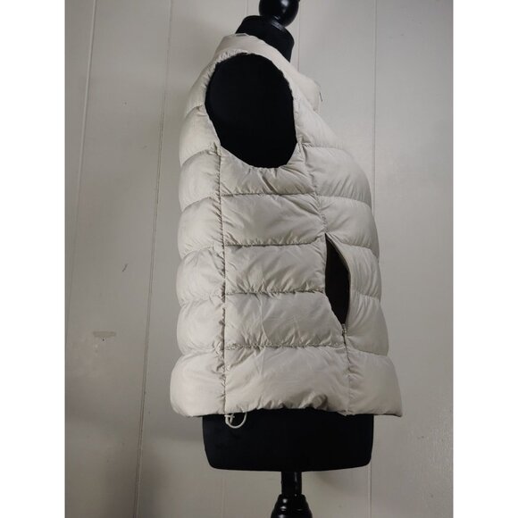Uni Qlo Ultra Light Down Puffer Vest Womens Medium Ivory Cream Full Zip Pockets - Picture 9 of 16
